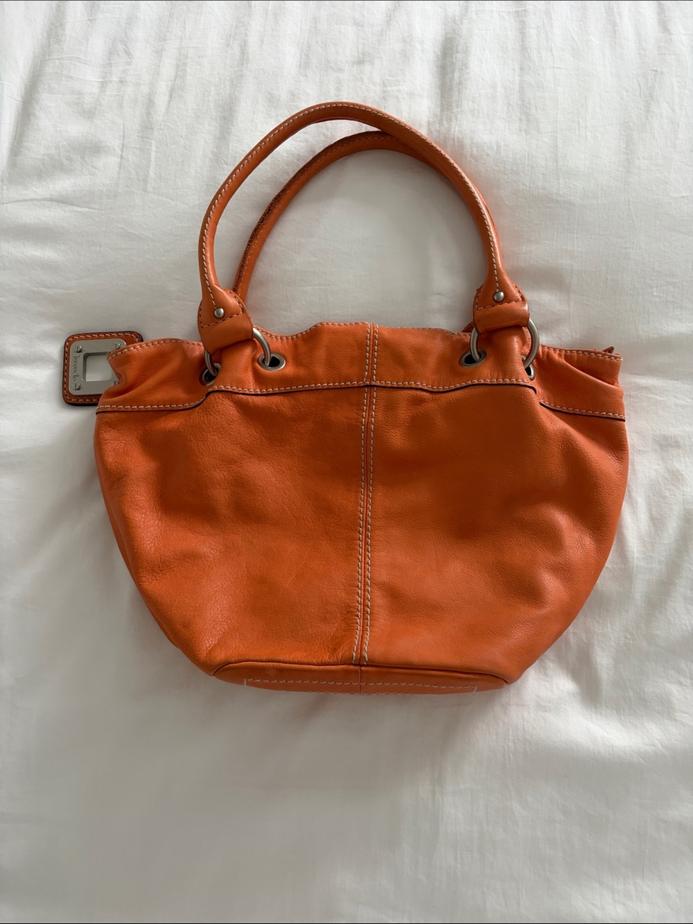 Tignanello Orange Leather Tote Bag